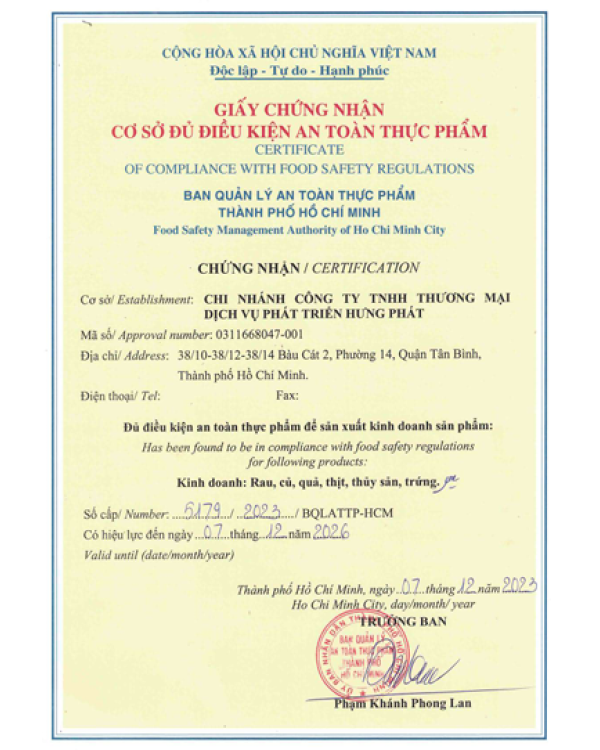 Giấy chứng nhận ATTP